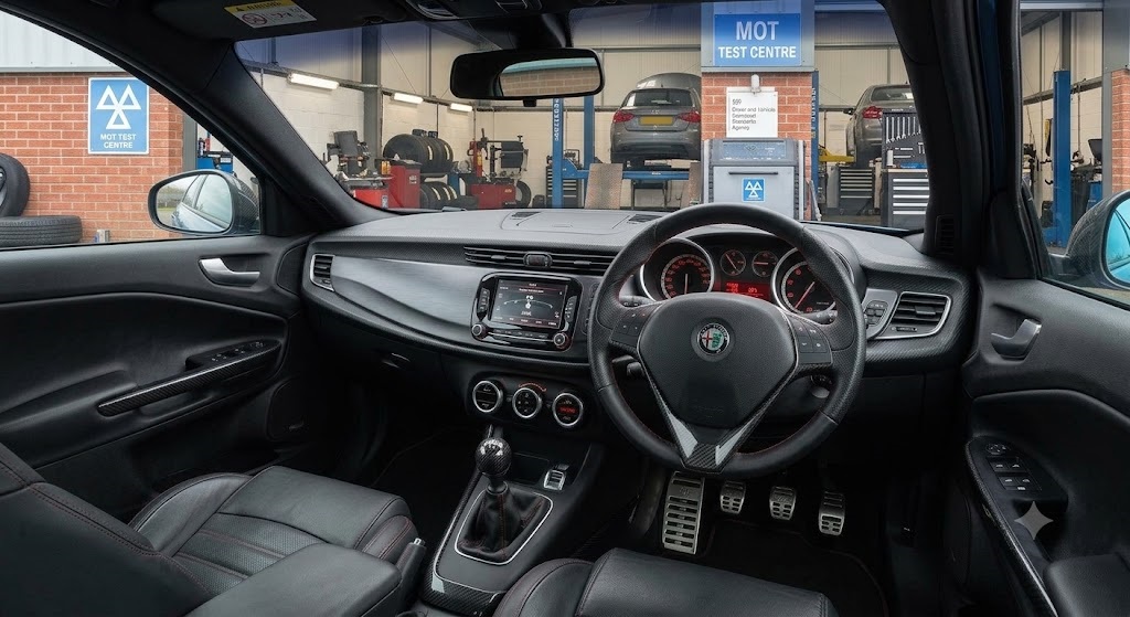 Interior of a car inside an MOT test centre